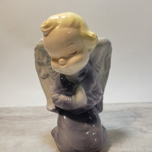 Royal Copley praying baby angel planter in blue, large, vintage, blond hair