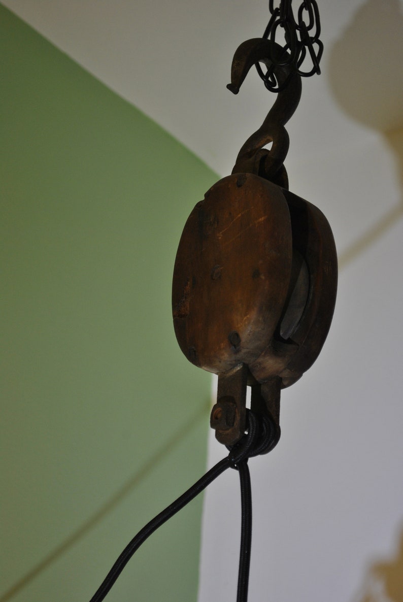Genuine Wooden Block and Tackle Pulley Light Fixture Rustic Etsy