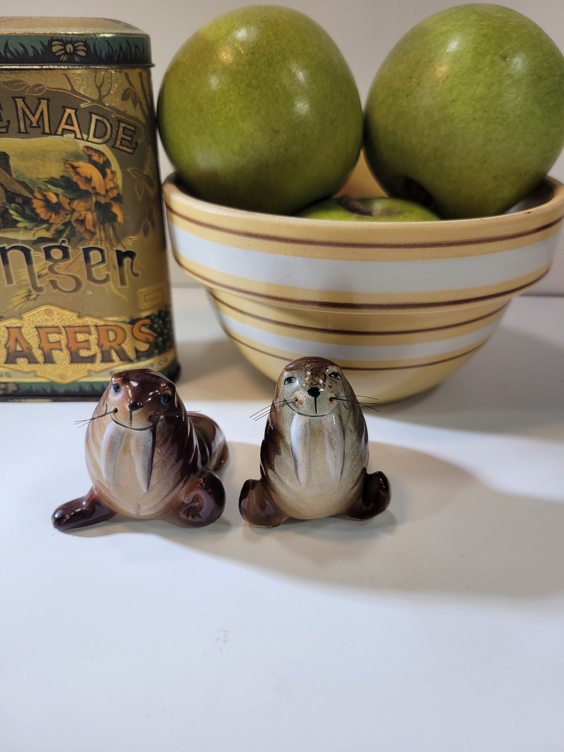 Walrus Salt and Pepper Shakers, Collectible, Vintage, Unique, Made