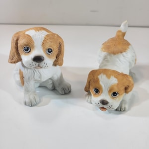 Cocker Spaniel puppy figurines, ceramic, vintage, set of 2, Homco