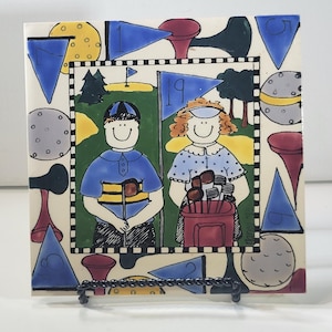 Decorative Golfing tile for wall hanging, H & R Johnson Tiles, made in England