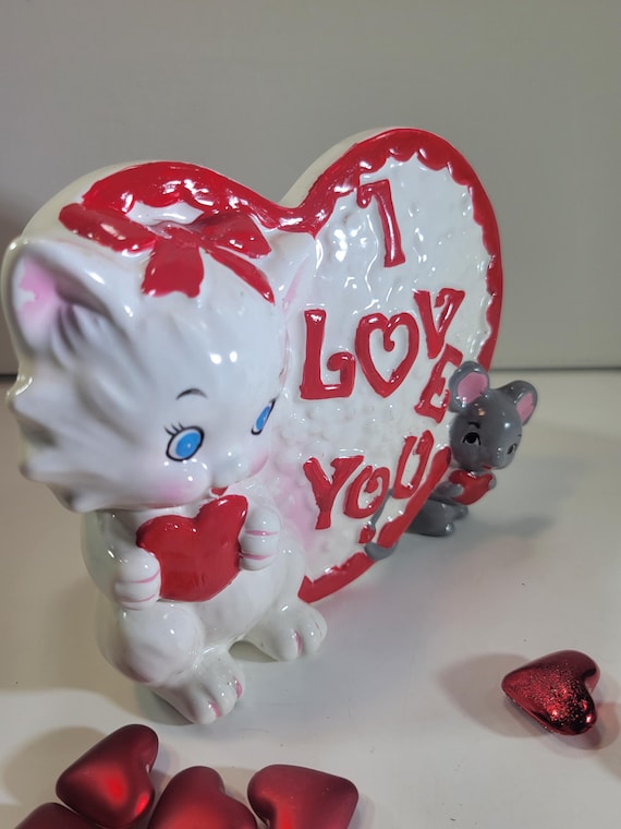 Napco Valentine Cat and Mouse Planter, Valentine's Day, 