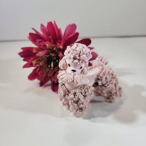 Vintage Pink Spaghetti poodle figurine, porcelain, adorable, small trinket