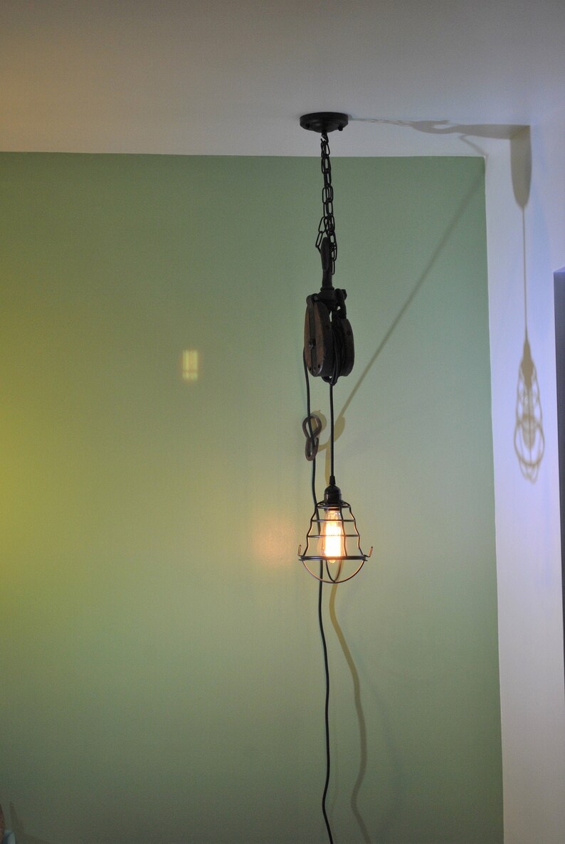 Genuine wooden block and tackle pulley light fixture rustic Etsy