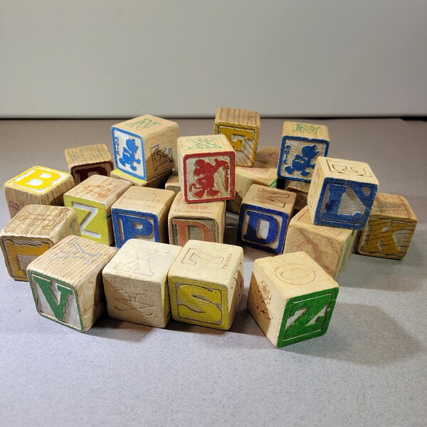 Vintage wooden children's alphabet blocks, letter blocks, toy building blocks