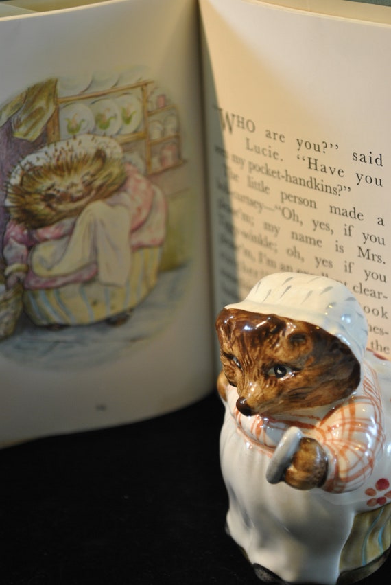 made in England Tiggly Winkle Hedgehog figurine and book home décor Beatrix Potter's Mrs