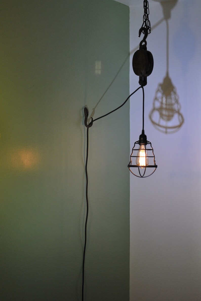 Genuine Wooden Block and Tackle Pulley Light Fixture Rustic Etsy