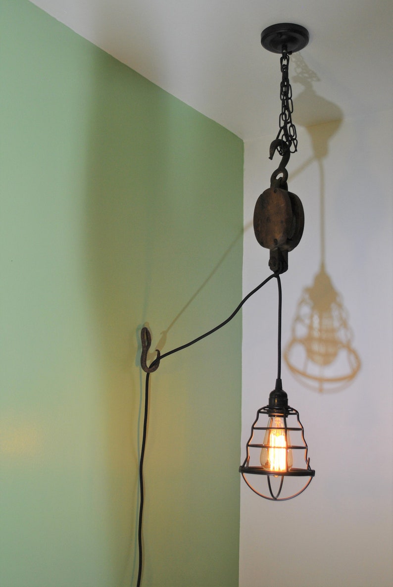 Genuine Wooden Block and Tackle Pulley Light Fixture Rustic Etsy