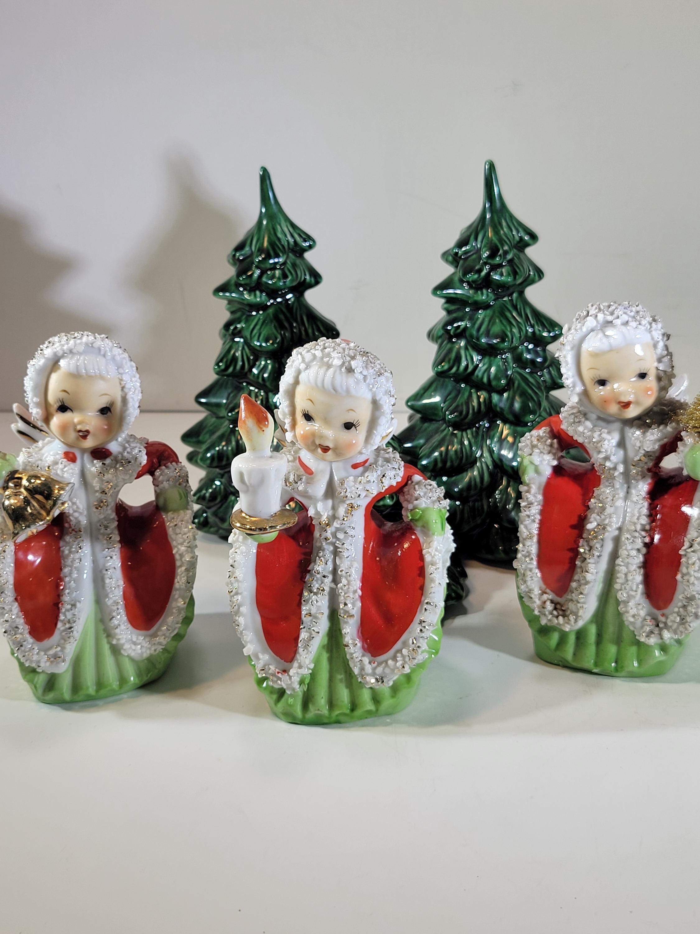 ビンテージ/ クリスマス村の装飾品/アダプター付き ゴージャスな Napco クリスマス エンジェル ベル 3 個セット、磁器