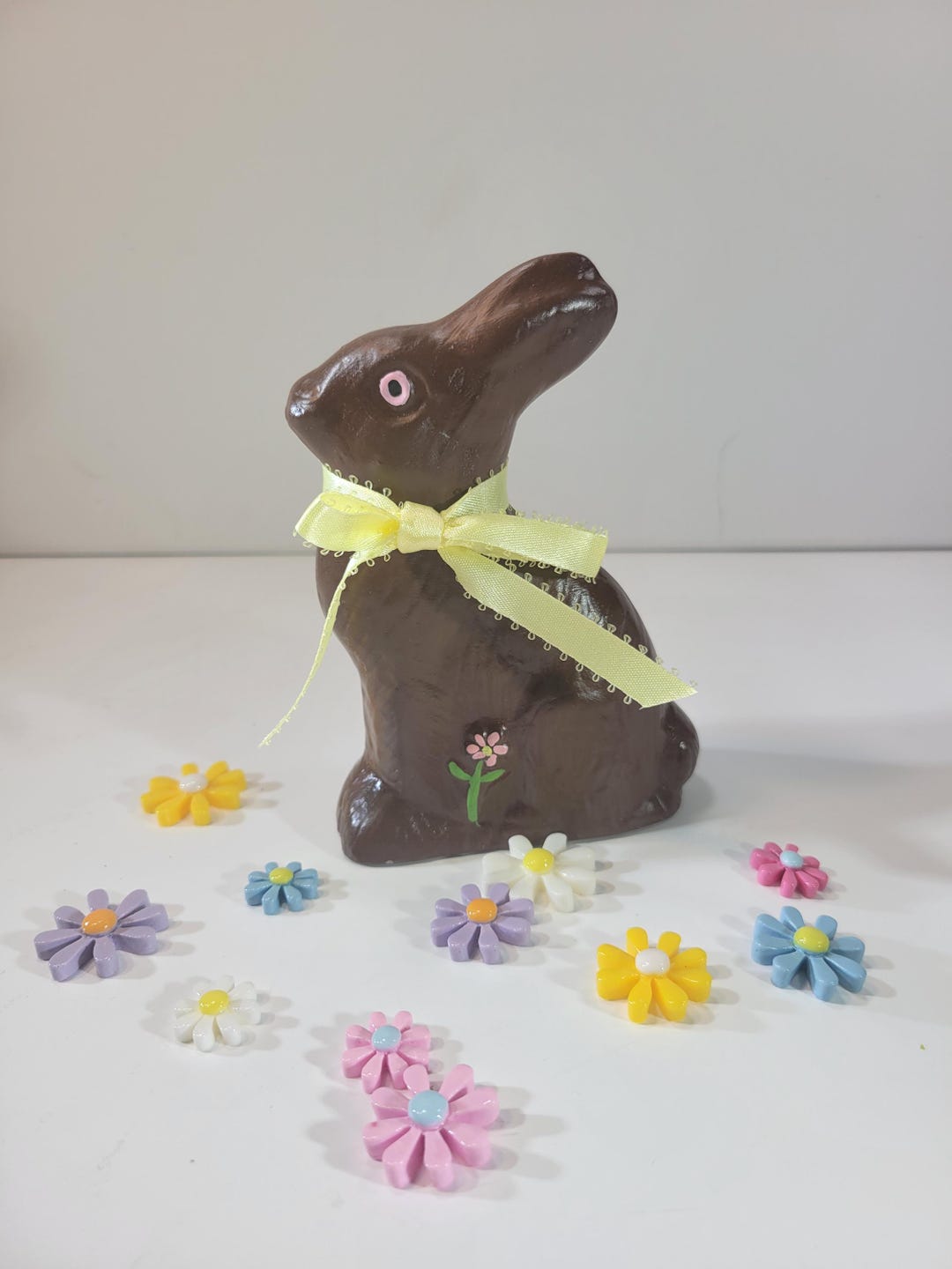 Chocolate Bunny Figurine, Easter, Rabbit With Flowers, Home Decor - Etsy