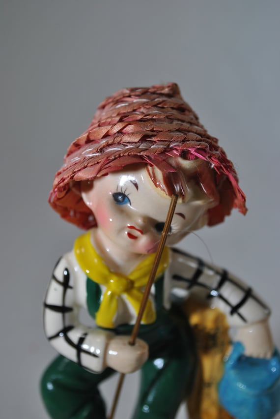 Wales Little Boy Fishing Figurine, Ceramic, Vintage, Colorful, Boy