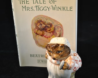 Beatrix Potter's Mrs. Tiggly Winkle Hedgehog figurine and book, made in England, home décor