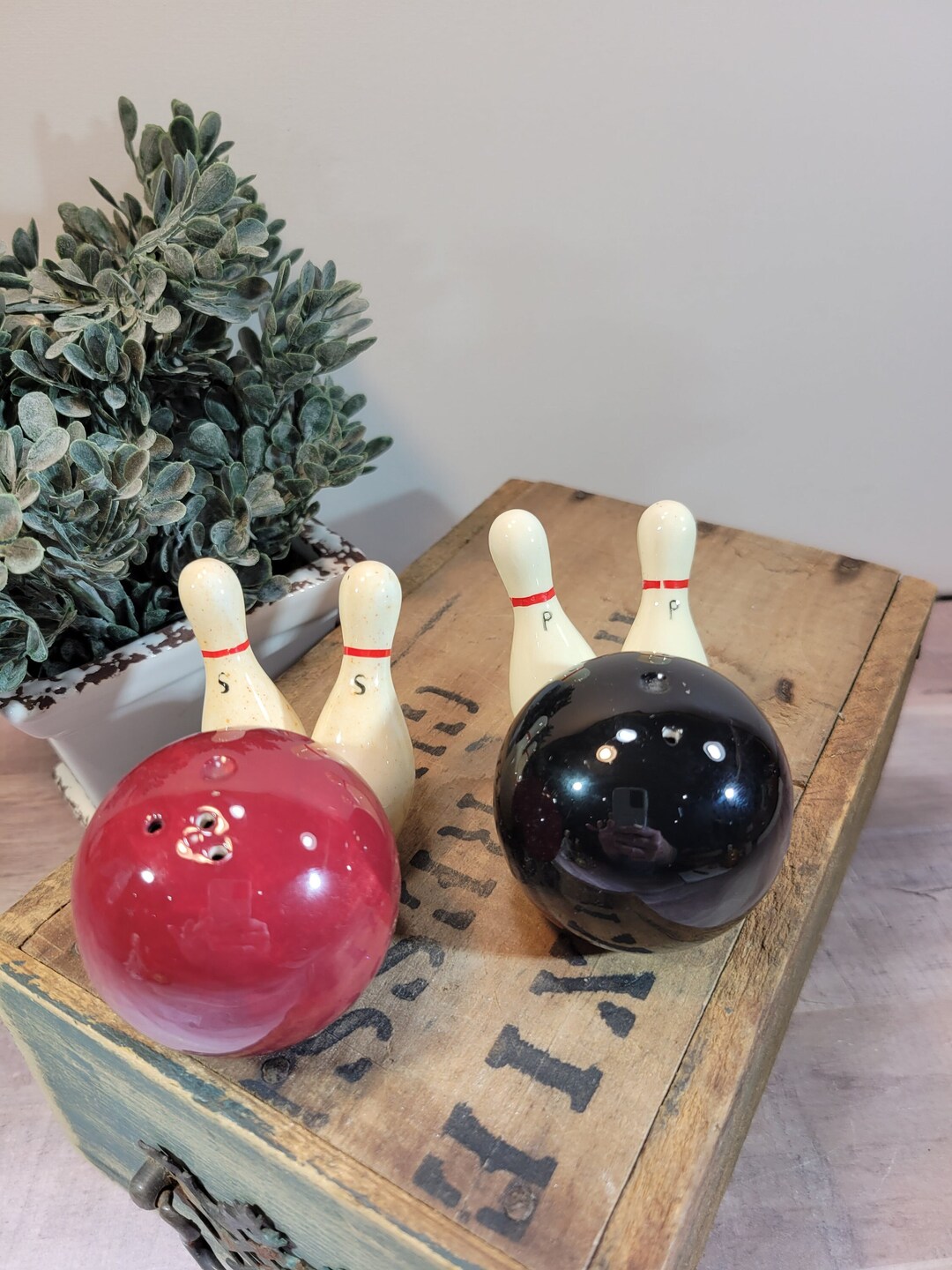 Fun Bowling Balls and Pins Salt and Pepper Shakers Vintage Etsy