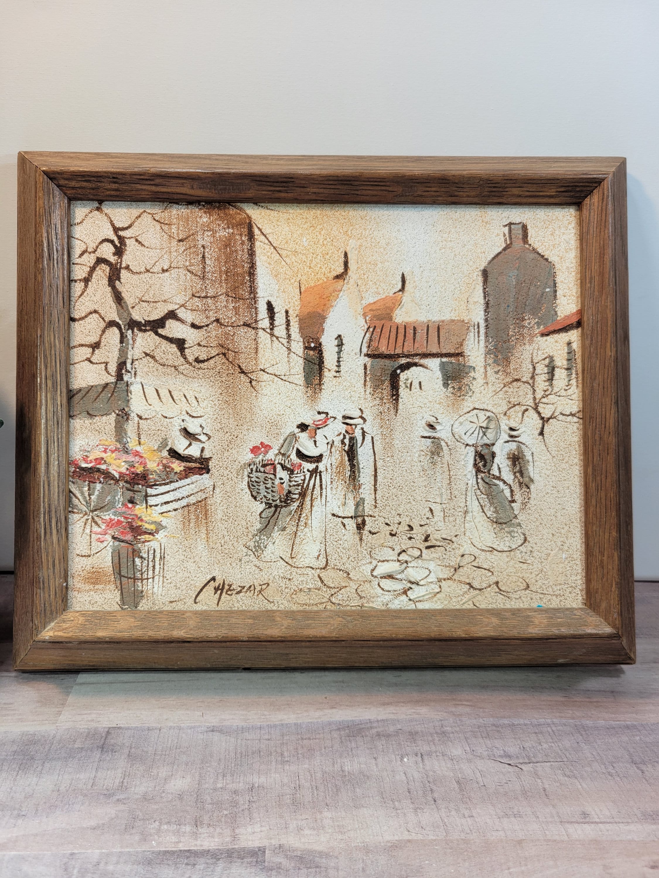 サイン入り　Boris Dear 1970's Boris Chezar Original , Signed Oil and Sand Painting