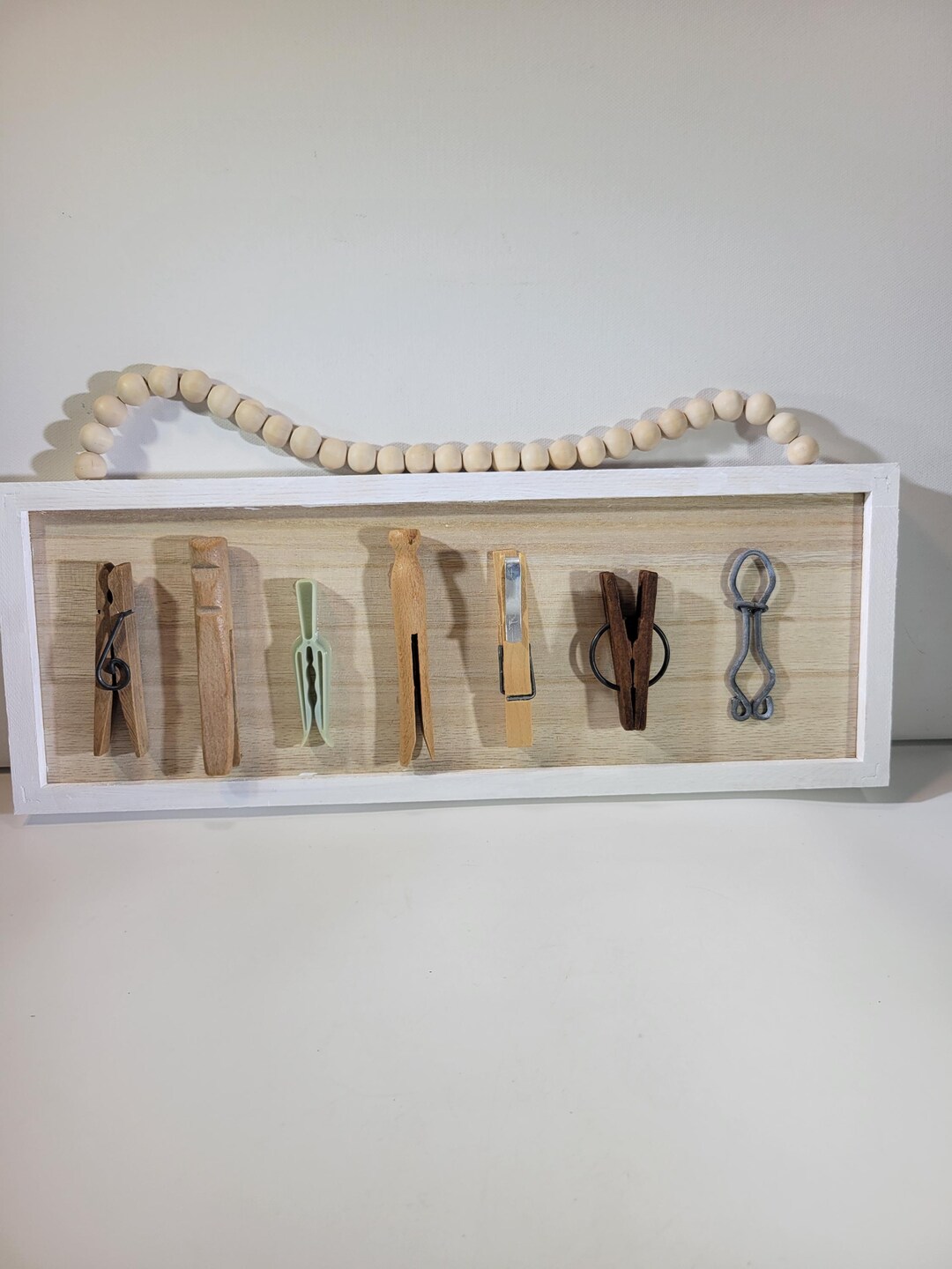 Horizontal Framed Collection of Vintage Wooden Clothespins, Laundry ...
