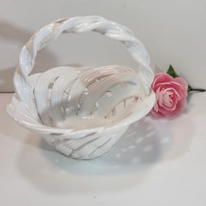 White ceramic Easter basket, made in Portugal, Spring decor, holiday decor