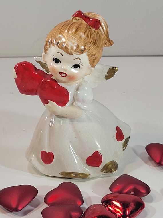 Lovely Lefton Valentine's Day Angel Figurine, Porcelain, Holding