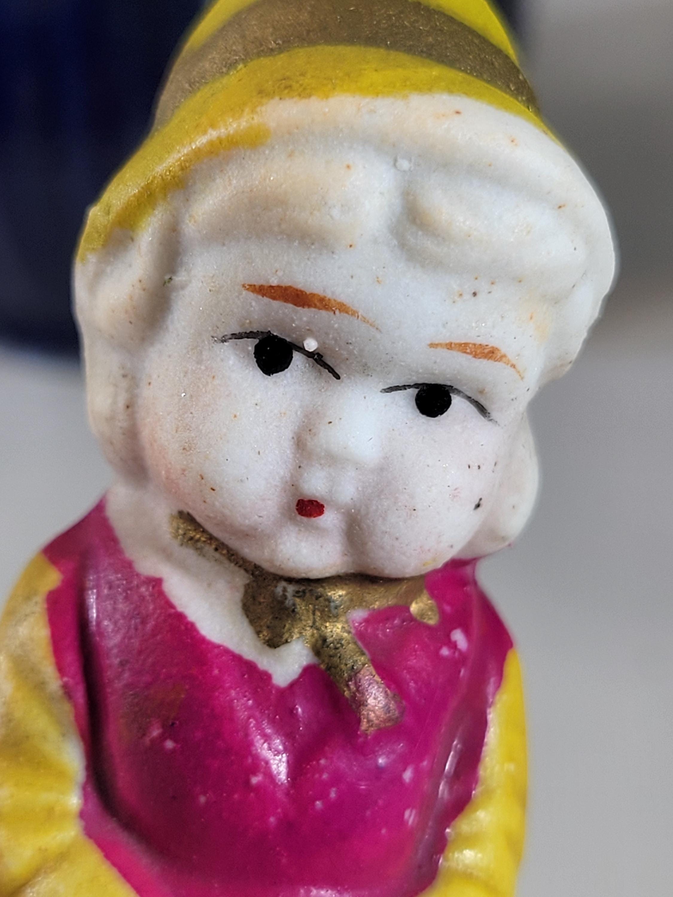 Delightful Penny Doll Girl and Her Tiny Dog Figurines, Bisque Made