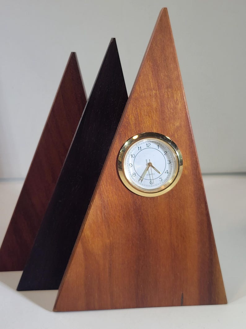 Triangular Table Clock Artisan Triangular Wood Desk Clock, Analog Face, Vintage - Etsy