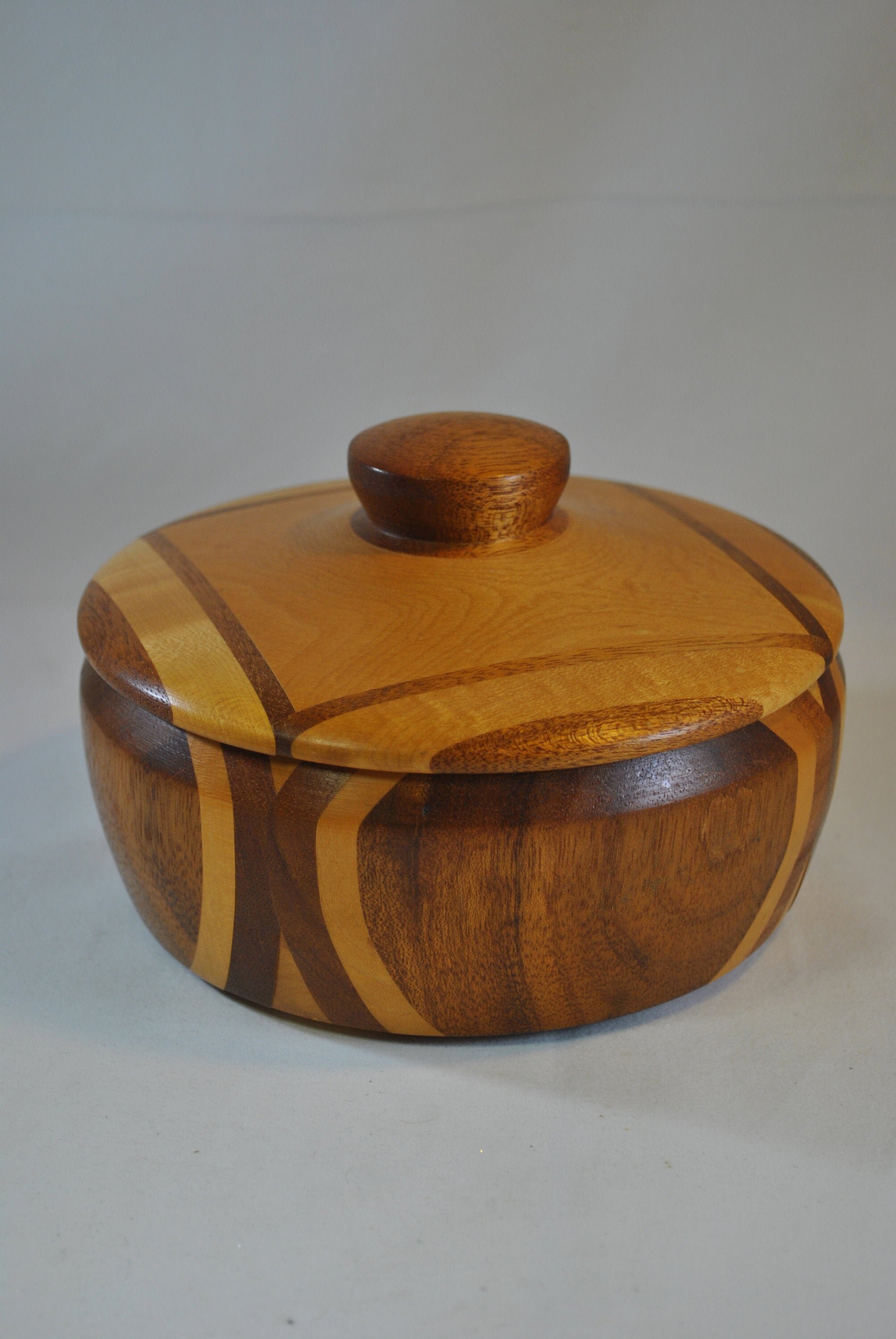 Unique round handcrafted wooden lidded box with inside tray Etsy