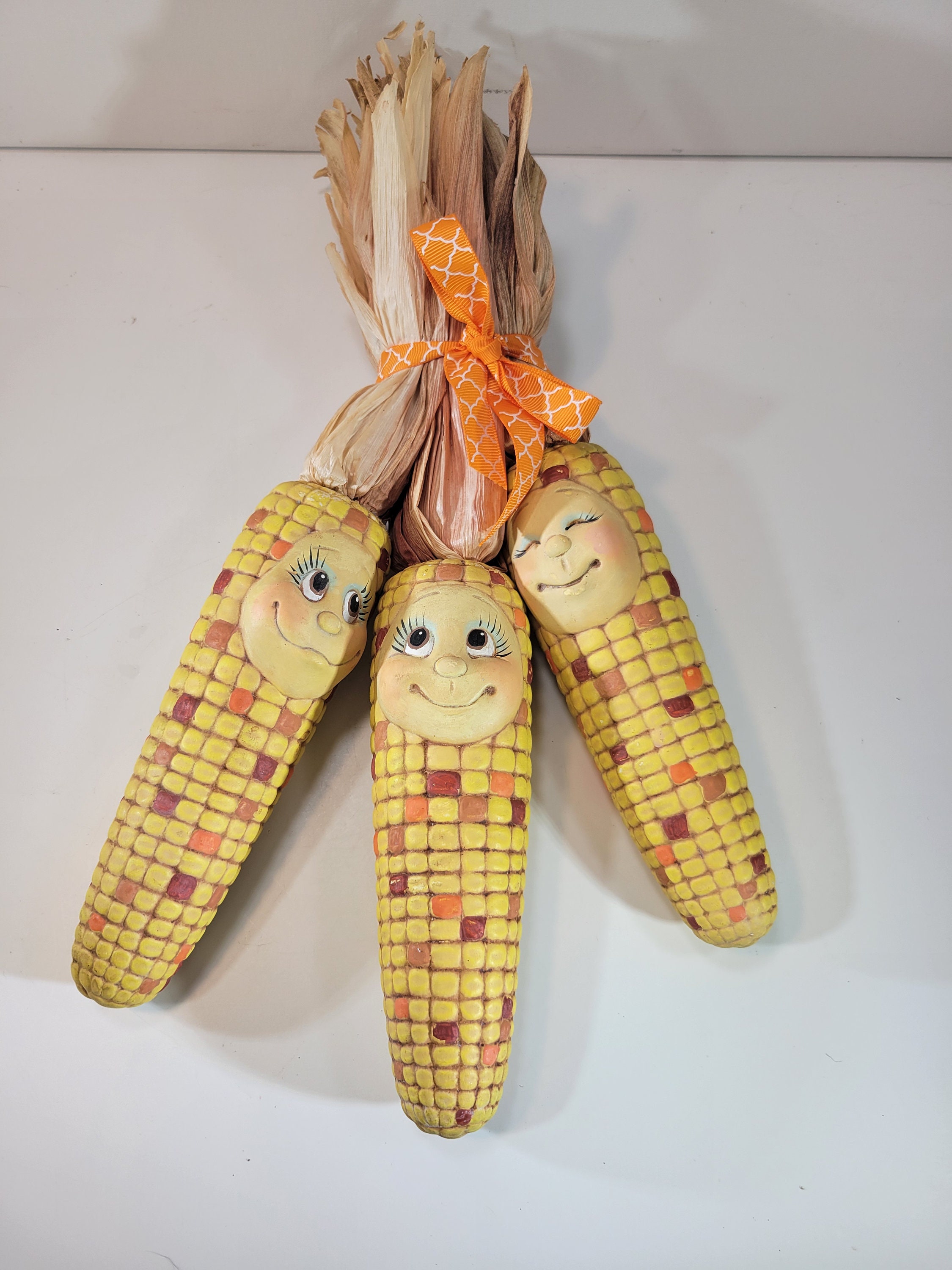 Anthropomorphic Set of 3 Ears of Corn on the Cob, Ceramic Corn