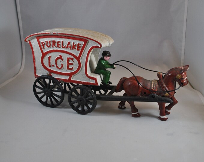 Cast Iron Horse Drawn ICE Wagon, Collectible, Vintage Toy, Horse