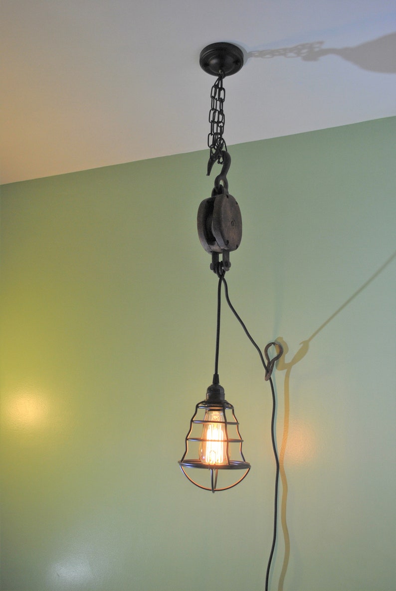 Genuine Wooden Block and Tackle Pulley Light Fixture Rustic Etsy