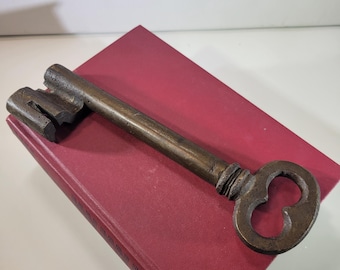 Huge solid brass skeleton key, antique castle key, medieval