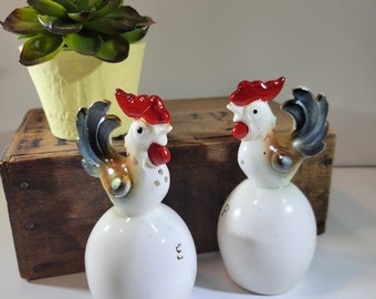 Fun chickens on eggs salt and pepper shakers, collectible, vintage, made by Tilso