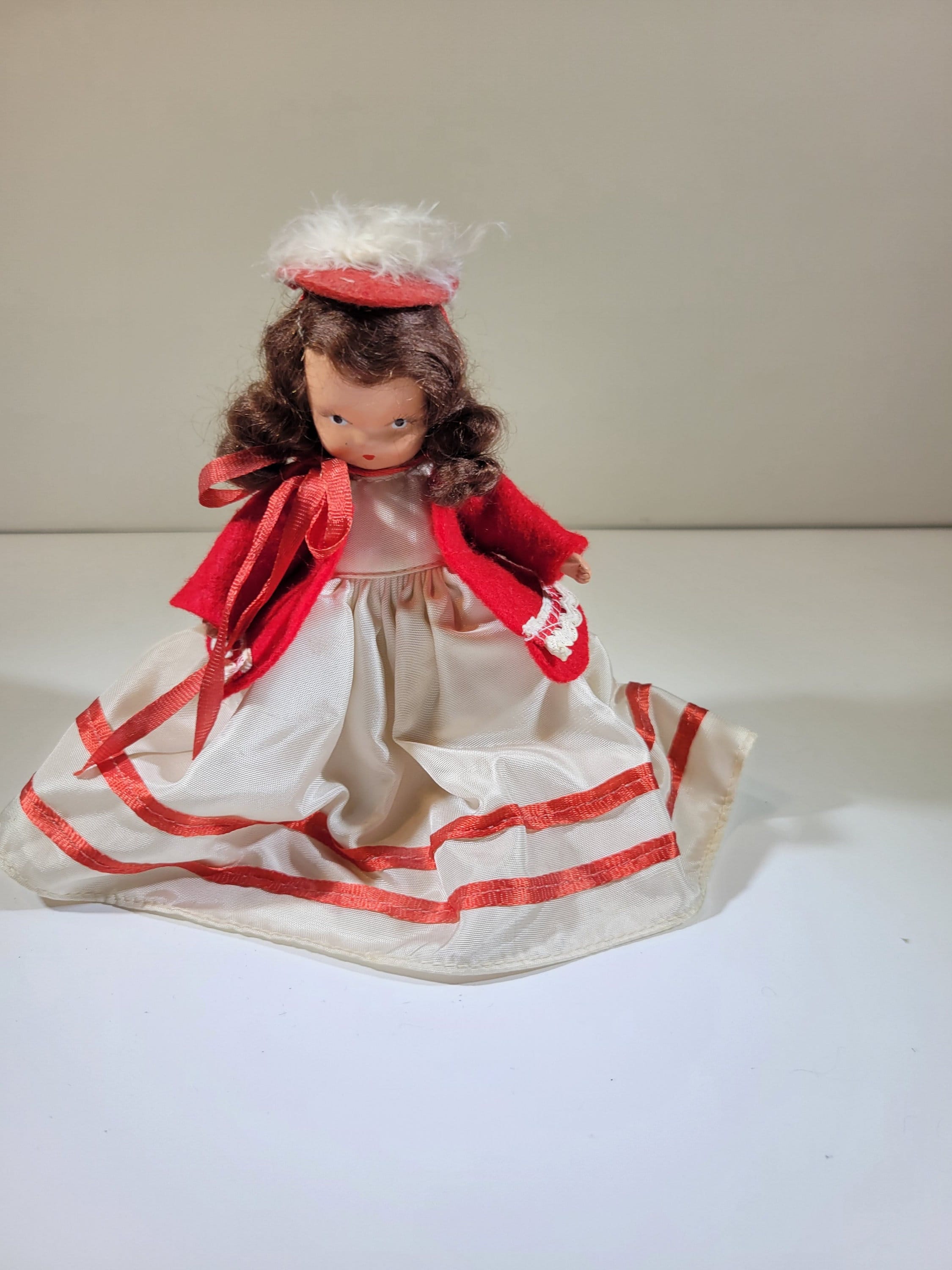 Winter Nancy Ann Doll, Painted Eyes, Bisque Doll, Collectible, White Dress  With Red Trim, Red Jacket, and Red Bonnet - Etsy
