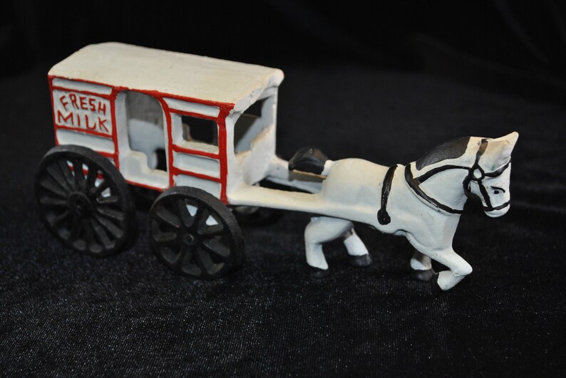 Cast Iron Horse Drawn Milk Wagon Collectible Vintage Toy Etsy