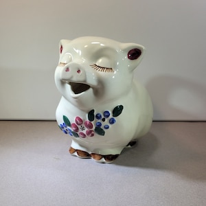 Vintage Shawnee Smiley Pig large pitcher or creamer, ceramic, flowered, excellent condition