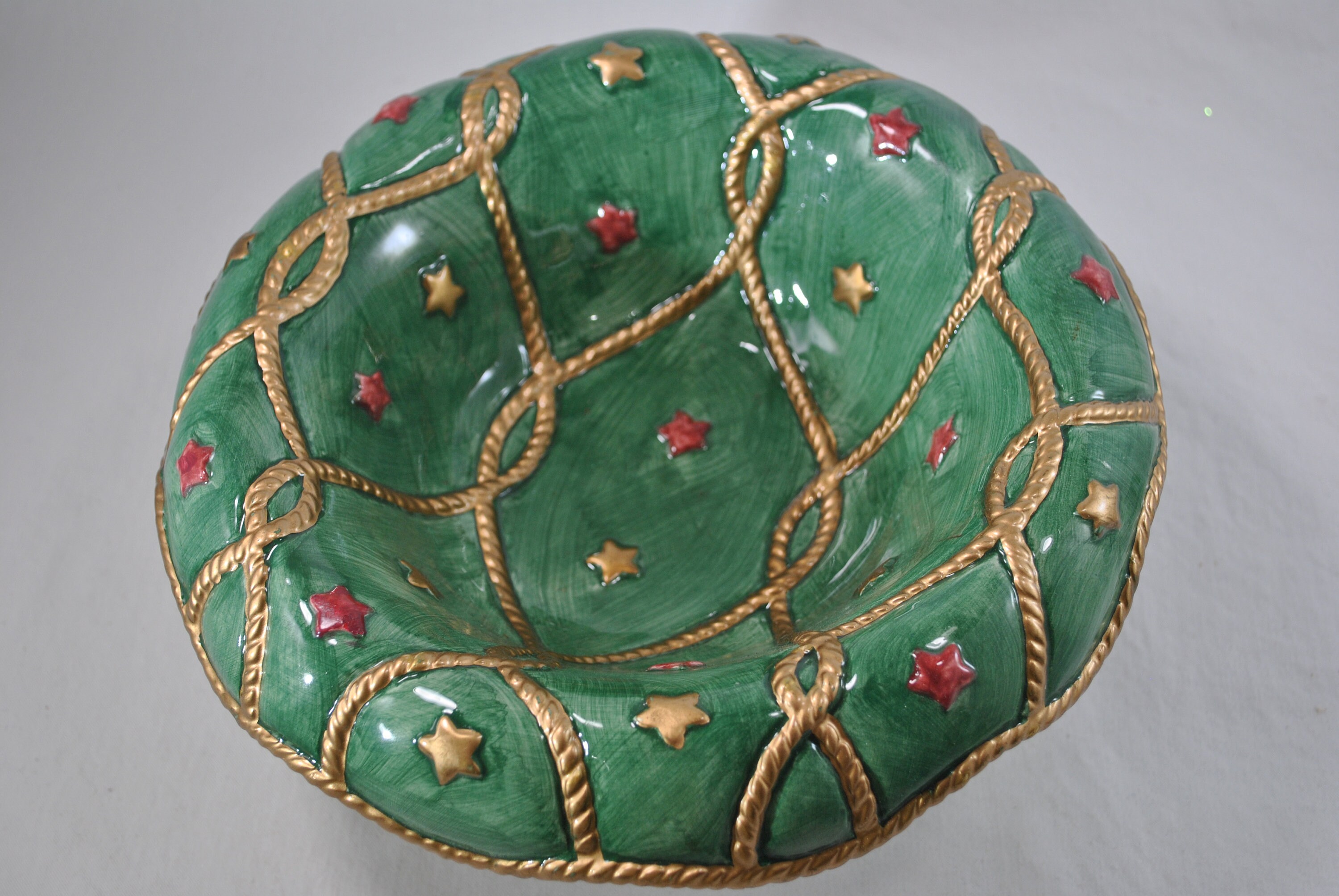 Fitz and Floyd Christmas Dish Green Red and Gold With Stars Etsy