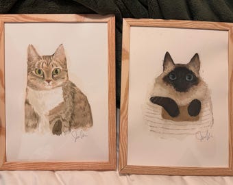 Custom Watercolor Cat Portrait from Photo, Cat Memorial Gift
