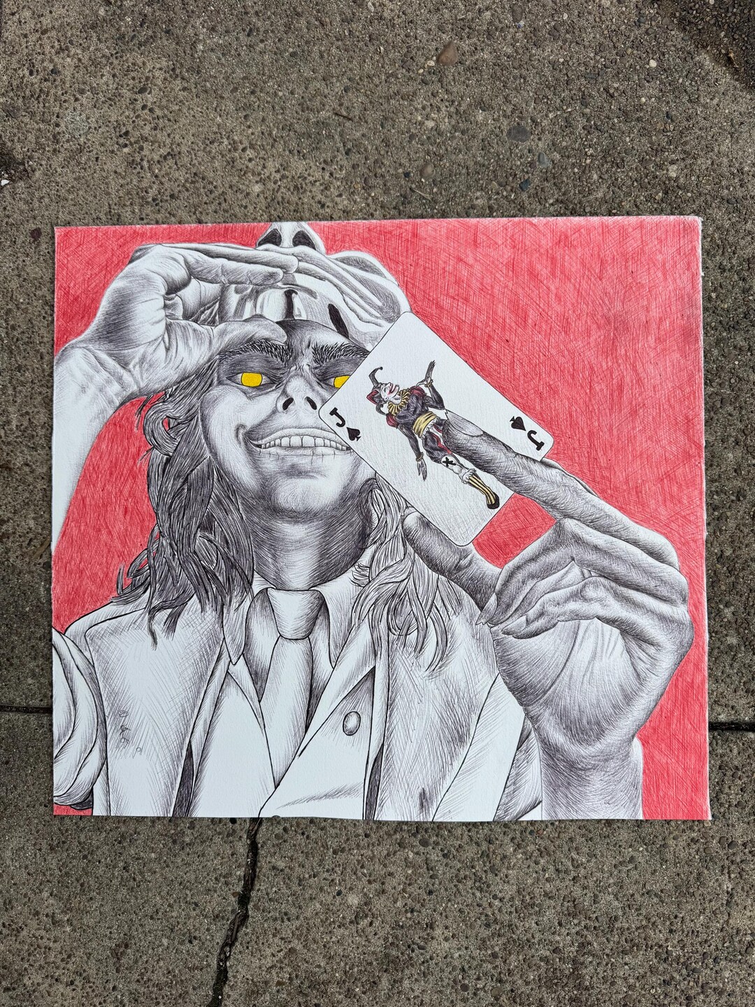 One Sided Color Original Color Pencil Drawing - Joker Card, Stains Art (16x17 ...