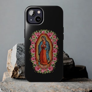 Our Lady Virgen de Guadalupe Floral, iPhone 16, 15, 14, Pro Max Tough iPhone Phone Case, Jungfrau Maria, Virgencita Handyhülle
