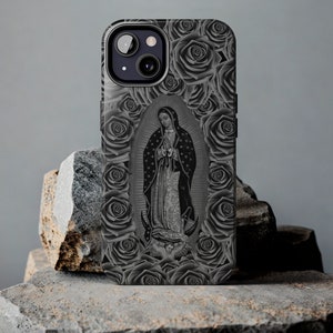 Our Lady Virgen de Guadalupe Floral, iPhone 16, 15, 14, Pro Max Tough iPhone Phone Case, Jungfrau Maria, Virgencita Glossy Handyhülle
