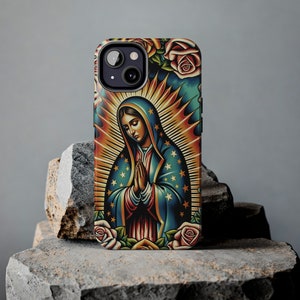 Virgen de Guadalupe Jungfrau Maria Virgencita Floral , iPhone 16, 15, 14, Pro Max Robuste iPhone Handyhülle in Glänzend