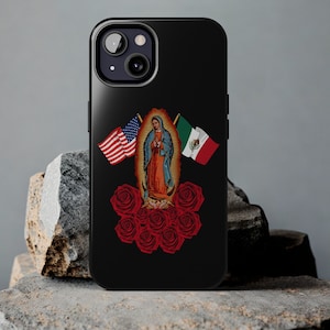 Our Lady Virgen de Guadalupe Mexikanisch-Amerikanische Flagge, iPhone 16, 15, 14, Pro Max robuste iPhone Hülle, Jungfrau Maria, Virgencita Handyhülle