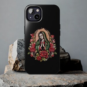 Our Lady Virgen de Guadalupe Floral Virgencita iPhone 15, 14, 13, Pro Max robuste iPhone Handyhülle, Jungfrau Maria, Handyhülle