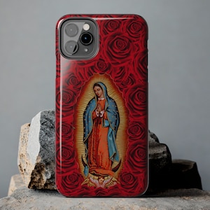 Our Lady Virgen de Guadalupe Floral, iPhone 16, 15, 14 Pro Max Robuste iPhone Handyhülle, Jungfrau Maria, Virgencita Handyhülle