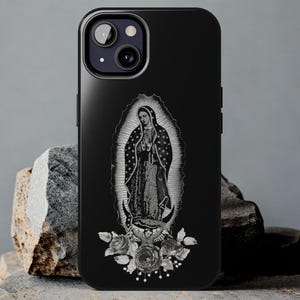 Our Lady Virgen de Guadalupe Floral, iPhone 16, 15, 14, Pro Max Tough iPhone Phone Case, Jungfrau Maria, Virgencita Handyhülle