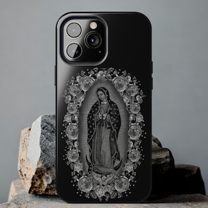 Our Lady Virgen de Guadalupe Floral, iPhone 16, 15, 14, Pro Max Tough iPhone Phone Case, Jungfrau Maria, Virgencita Handyhülle