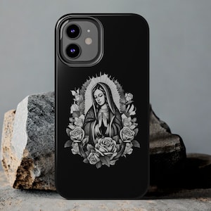 Our Lady Virgen de Guadalupe Floral, iPhone 16, 15, 14, Pro Max Tough iPhone Phone Case, Jungfrau Maria, Virgencita Handyhülle