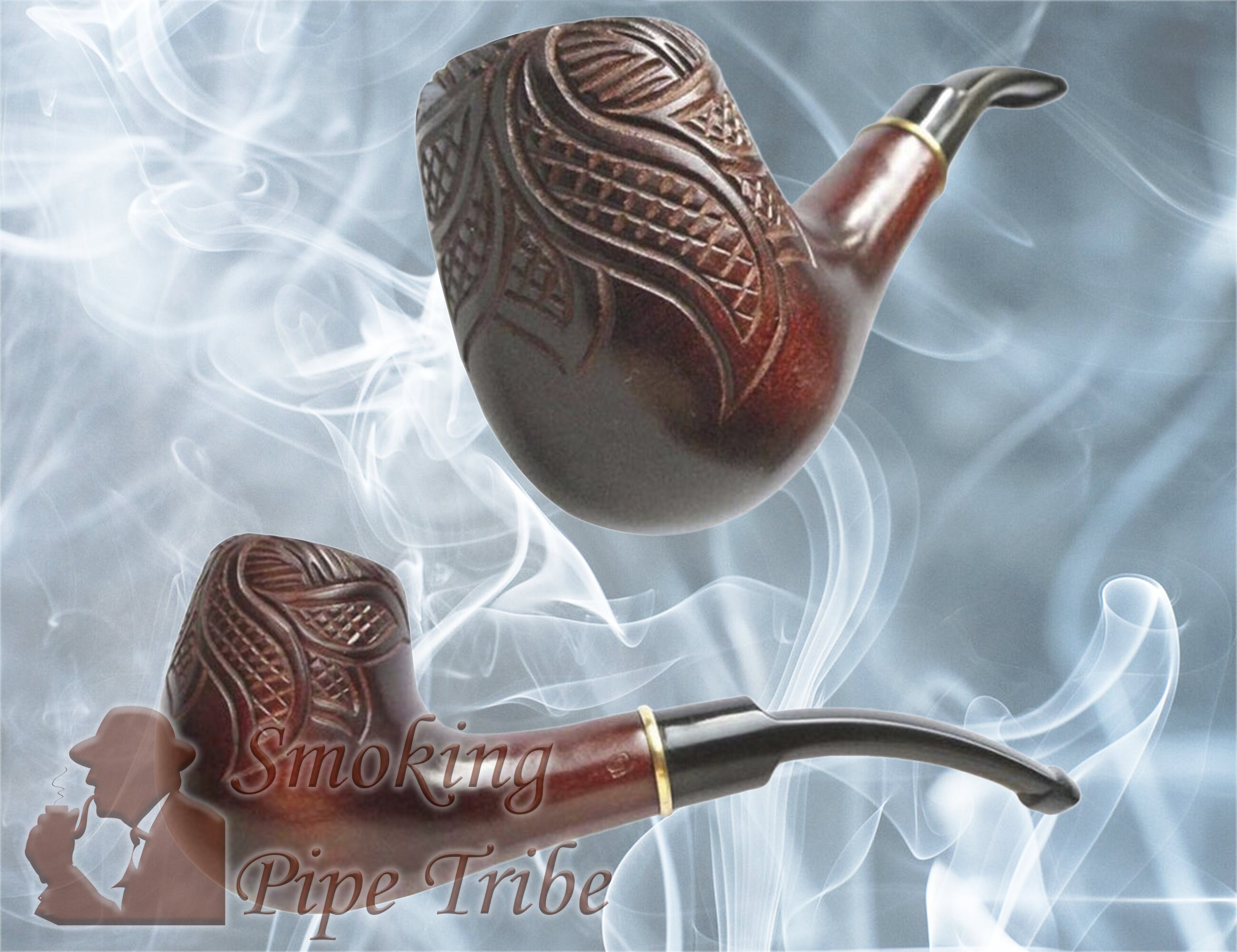 Engraved Wooden Smoking Pipe Forest Pattern Etsy