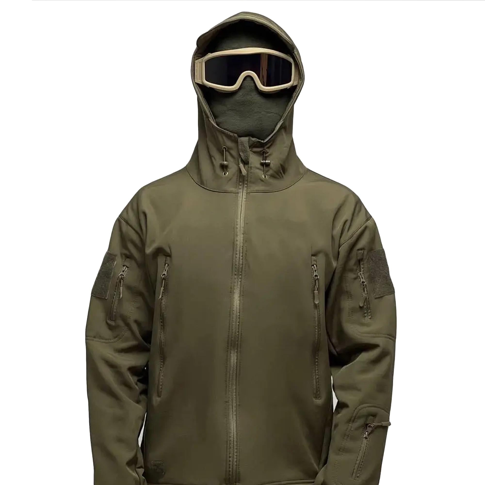Giacca Impermeabile Soft Shell Tattica Militare Uomo, Con Pile Interno, Nera/verde/grigia