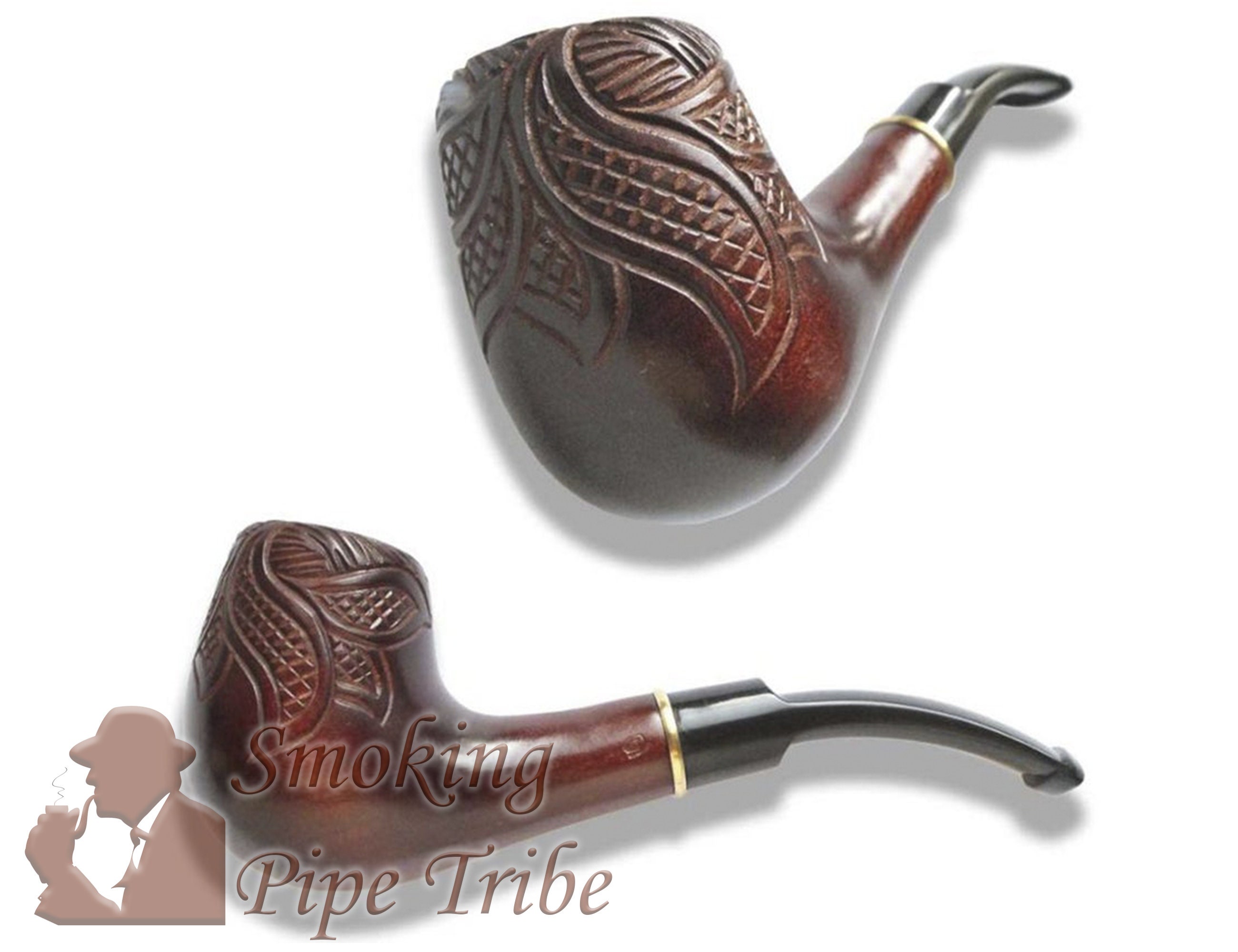 Engraved Wooden Smoking Pipe Forest Pattern Etsy