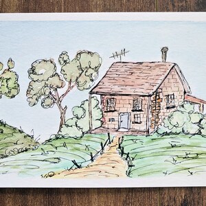 Varanda Luz Quinta | Presente de Dia dos Pais | aquarela cartão postal | Decoração de fazenda | Presente | Feito à mão