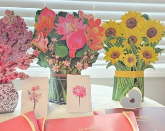 ¡Tarjeta con carta mecanografiada personalizada y ramo de flores en 3D! / Envía mi tarjeta / Tarjeta con flores en 3D para el Día de la Madre / Tarjeta desplegable para un día especial