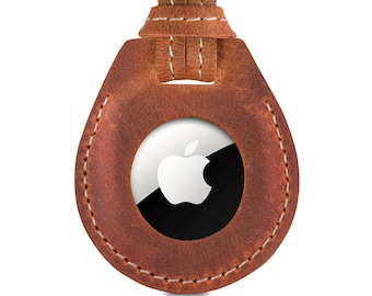 Leather AirTag Case Necklace - Personalized Engraved Air Tag Holder, Top Grain Leather, Neck Strap, Anti-Scratch